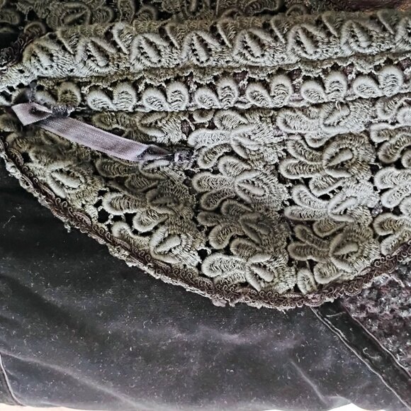 Leather Vintage Designer Long Black Jacket with velvet and lace Limited Edition - Picture 7 of 7